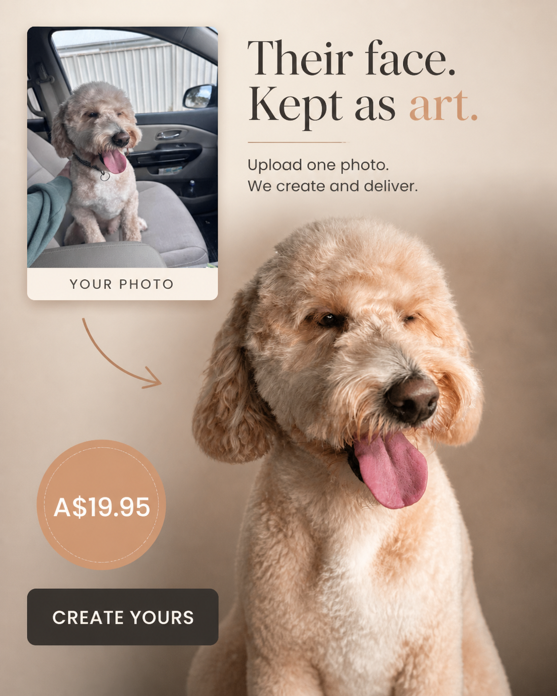 A real supplied dog transformed into a warm Keepsake portrait